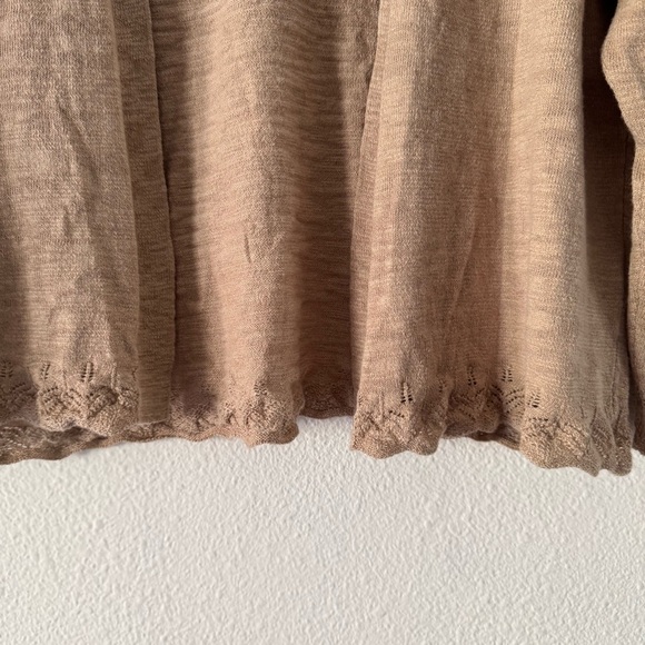 Beige Cardigan Large Lace Trim Open Front Cozy Quiet Luxury Coastal Grandma - Picture 6 of 12